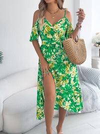 Printed Cold Shoulder Midi Cami Dress