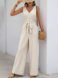 Striped Button-Front Wide Leg Jumpsuit 100100799181861 44 Affordable Fashion Under $100 Jerry's Apparel 