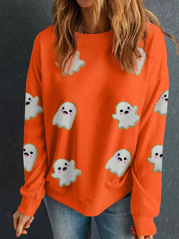 Halloween Ghost Patched Pattern Holiday Sweatshirt 100100006153900 51 Jerry's Apparel 