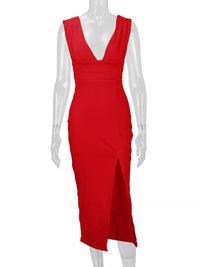 Sleeveless Deep V-Neck Ruched High Slit Bodycon Dress 101001854690361 33 Affordable Fashion Under $100 Jerry's Apparel 