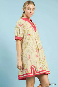 Umgee Floral Puff Sleeve Dress with Contrast Trim 100100153901822 62 Gifts for Her Jerry's Apparel 