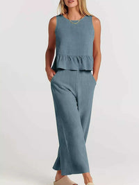 Full Size Ruffled Hem Sleeveless Top and Wide-Leg Pants Set Plus Size 100100048319818 31 Affordable Fashion Under $100 Jerry's Apparel 