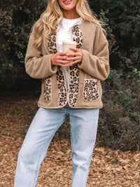 Casual Leopard Print Accent Plush Jacket with Pockets 100100351543106 61 Affordable Fashion Under $100 Jerry's Apparel 