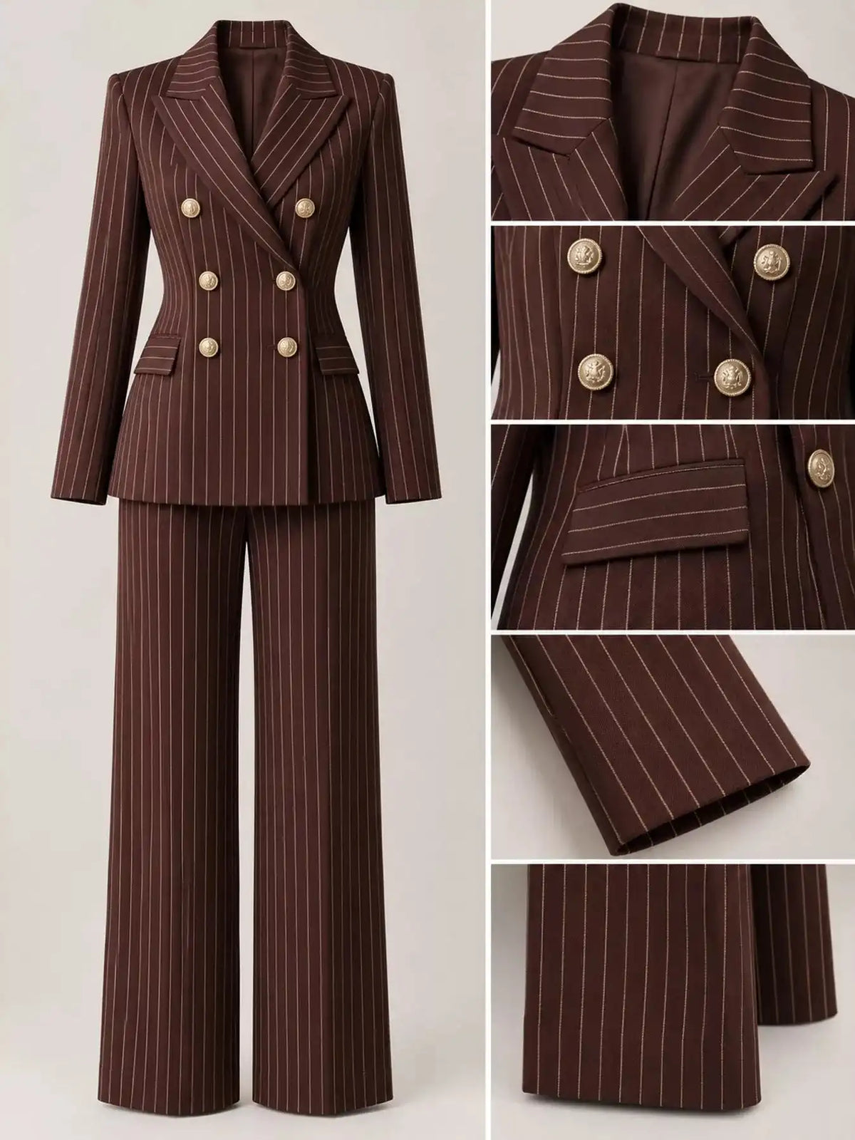 Double-Breasted Pinstripe Blazer and Wide-Leg Pants Set 101001905010997 103 Gifts for Her Jerry's Apparel 