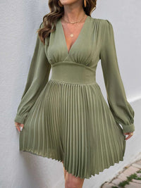 Pleated Long Sleeve V-Neck Dress 100100019199491 59 Gifts for Her Jerry's Apparel 