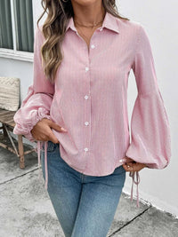 Striped Balloon Sleeve Button-Up Shirt 100100399150102 57 Affordable Fashion Under $100 Jerry's Apparel 