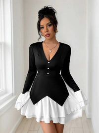 Two Tone V-Neck Long Sleeve Mini Dress 100100895430274 56 Affordable Fashion Under $100 Jerry's Apparel 