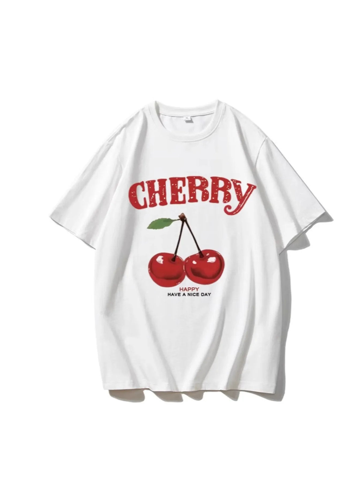 Plus Size Cherry Graphic Round Neck Short Sleeve T-Shirt