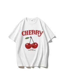 Plus Size Cherry Graphic Round Neck Short Sleeve T-Shirt