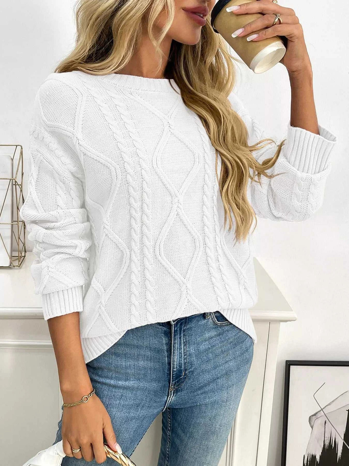 Cable Knit Round Neck Long Sleeve Sweater 100100086035617 48 Seasonal Fashion Collections Jerry's Apparel 