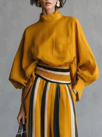Full Size Mock Neck Top and Striped Wide-Leg Pants Set Plus Size 101001535665890 65 Gifts for Her Jerry's Apparel 