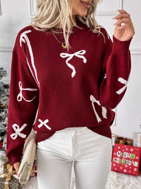 Bow Round Neck Long Sleeve Sweater 100100535010492 44 Affordable Fashion Under $100 Jerry's Apparel 