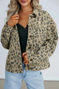 Leopard Print Seam Detail Button Down Denim Jacket 101003575830164 88 Affordable Fashion Under $100 Jerry's Apparel 