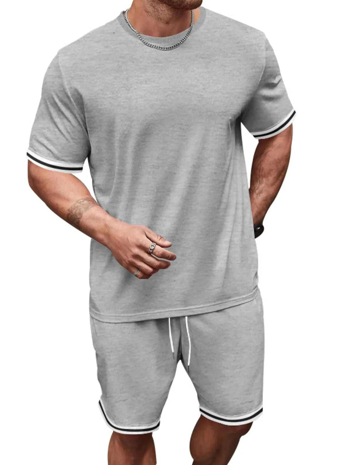 Men's Full Size Striped Short Sleeve Tee and Shorts Set Plus Size 100400468478831 33 Affordable Fashion Under $100 Jerry's Apparel 