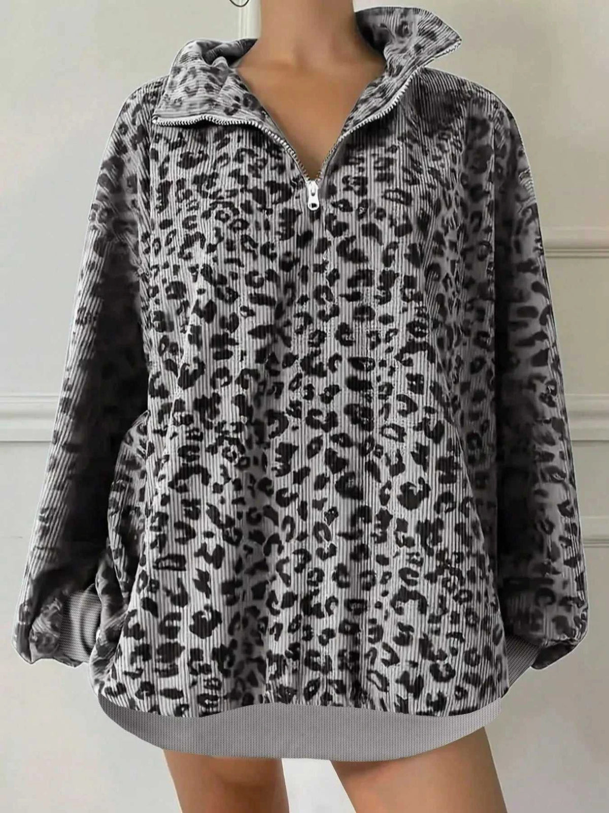 Leopard Print Quarter-Zip Sweatshirt 101001865802464 52 Affordable Fashion Under $100 Jerry's Apparel 