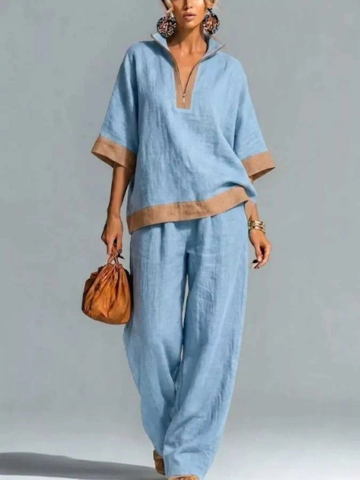 Full Size Contrast Trim Top and Wide Leg Pants Set Plus Size 101001836146473 46 Affordable Fashion Under $100 Jerry's Apparel 
