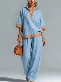 Full Size Contrast Trim Top and Wide Leg Pants Set Plus Size 101001836146473 46 Affordable Fashion Under $100 Jerry's Apparel 
