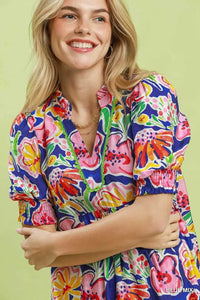 Umgee Floral Print Puff Sleeve Tiered Midi Dress 100100464481430 64 Affordable Fashion Under $100 Jerry's Apparel 