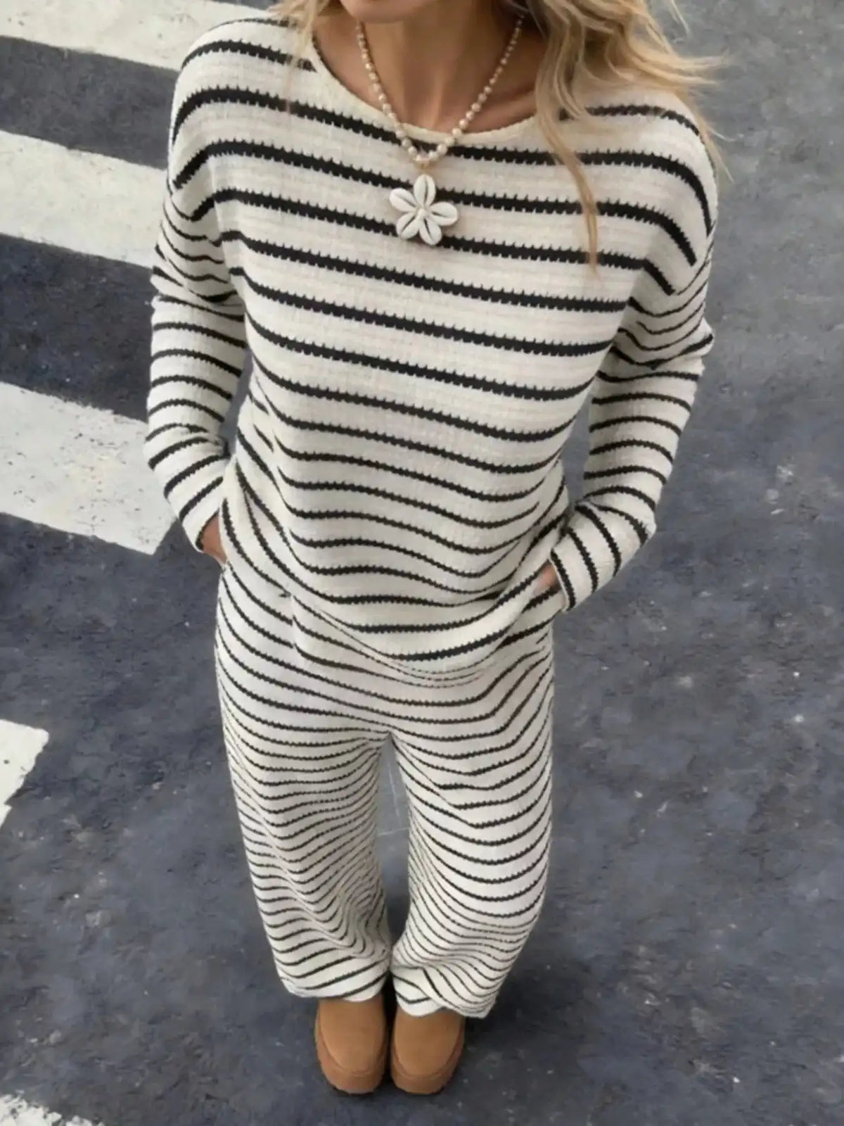 Striped Relaxed Fit Top and Pants Set 101002581867183 66 Jerry's Apparel 