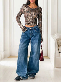 Leopard Print Long Sleeve Fitted T-Shirt 100100083367836 27 Affordable Fashion Under $100 Jerry's Apparel 