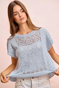 BiBi Washed Eyelet Short Sleeve Breathable Knit Top 100100212911752 43 Affordable Fashion Under $100 Jerry's Apparel 