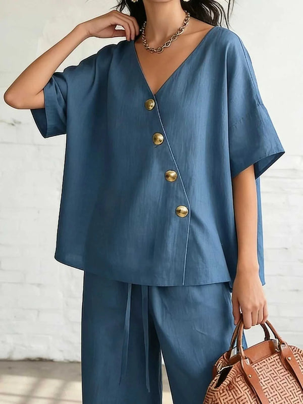 Full Size Surplice Half Sleeve Top and Wide-Leg Pants Set Plus Size 100100693330710 43 Affordable Fashion Under $100 Jerry's Apparel 