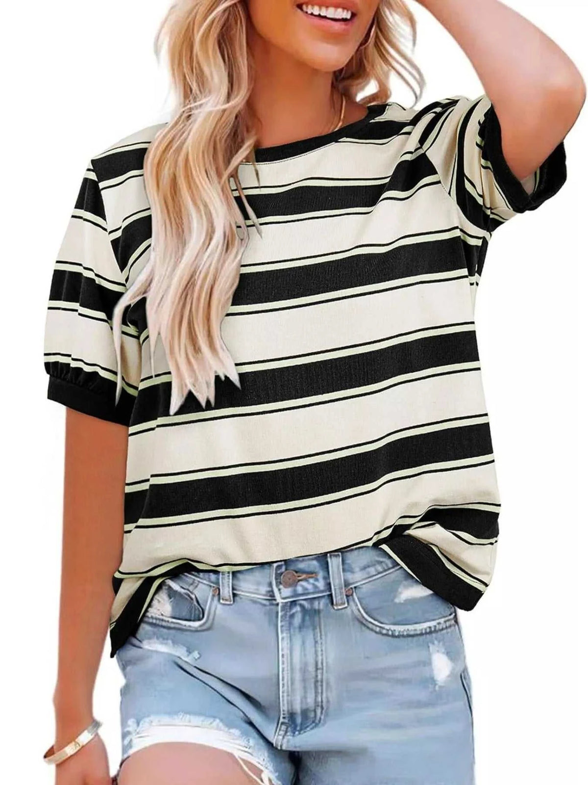 Striped Crew Neck T-Shirt 100100248569322 33 Affordable Fashion Under $100 Jerry's Apparel 