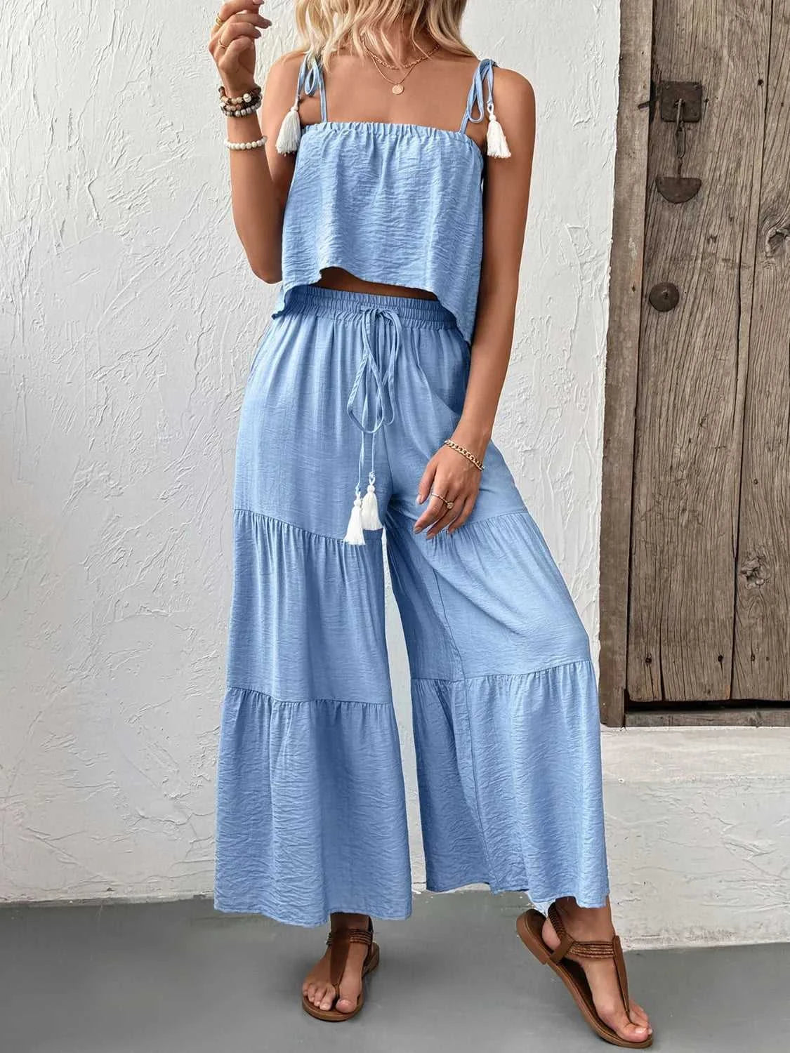 Ruffle Cami Top and Wide Leg Pants Set 100100180791842 50 Affordable Fashion Under $100 Jerry's Apparel 