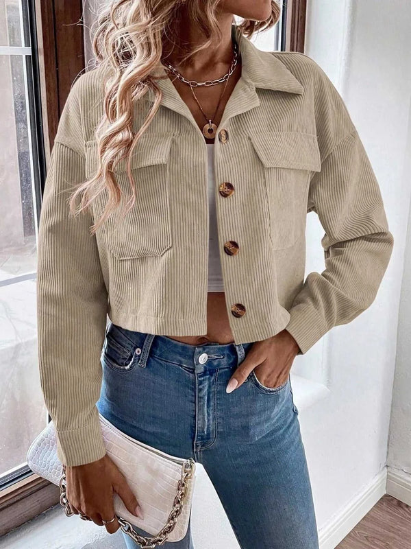 Cropped Corduroy Button-Down Jacket 101001233408510 55 Affordable Fashion Under $100 Jerry's Apparel 