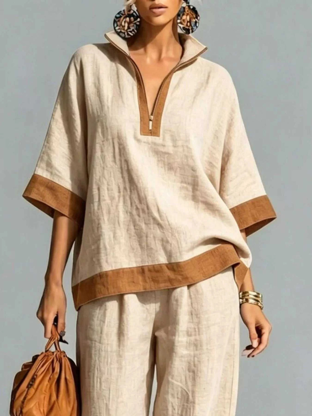 Full Size Contrast Trim Top and Wide Leg Pants Set Plus Size 101001836146473 46 Affordable Fashion Under $100 Jerry's Apparel 