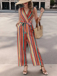Striped Sleeveless Tie Waist Jumpsuit 100100497230467 28 Affordable Fashion Under $100 Jerry's Apparel 