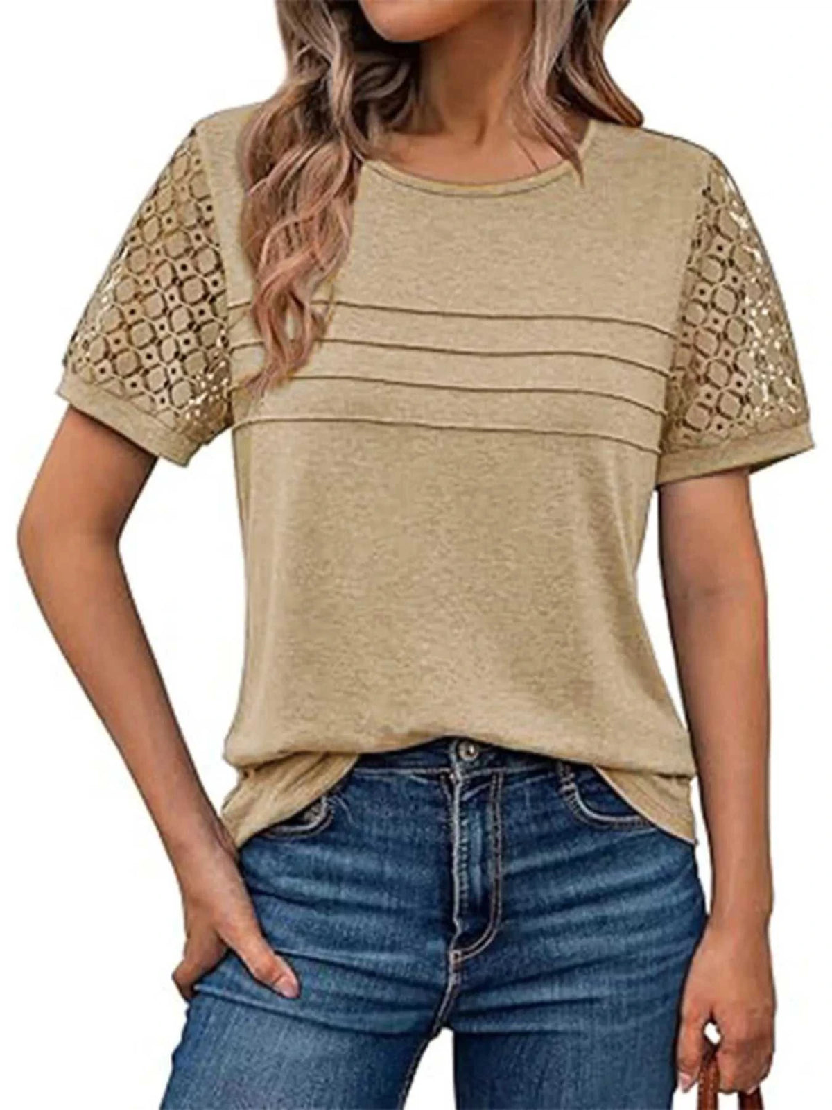 Lace Short Sleeve Round Neck T-Shirt 101001963259093 27 Affordable Fashion Under $100 Jerry's Apparel 