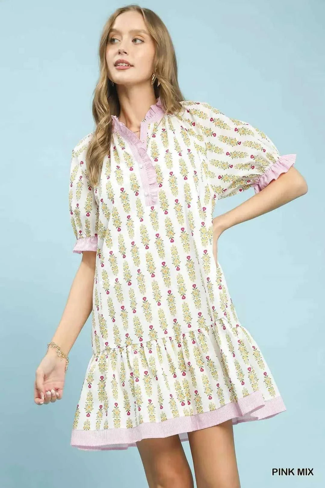 Umgee Striped Trim Floral Tiered Mini Dress 100100979931091 57 Gifts for Her Jerry's Apparel 