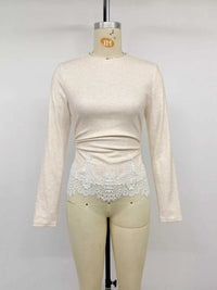 Lace Trim Long Sleeve T-Shirt 100100025623403 34 Affordable Fashion Under $100 Jerry's Apparel 