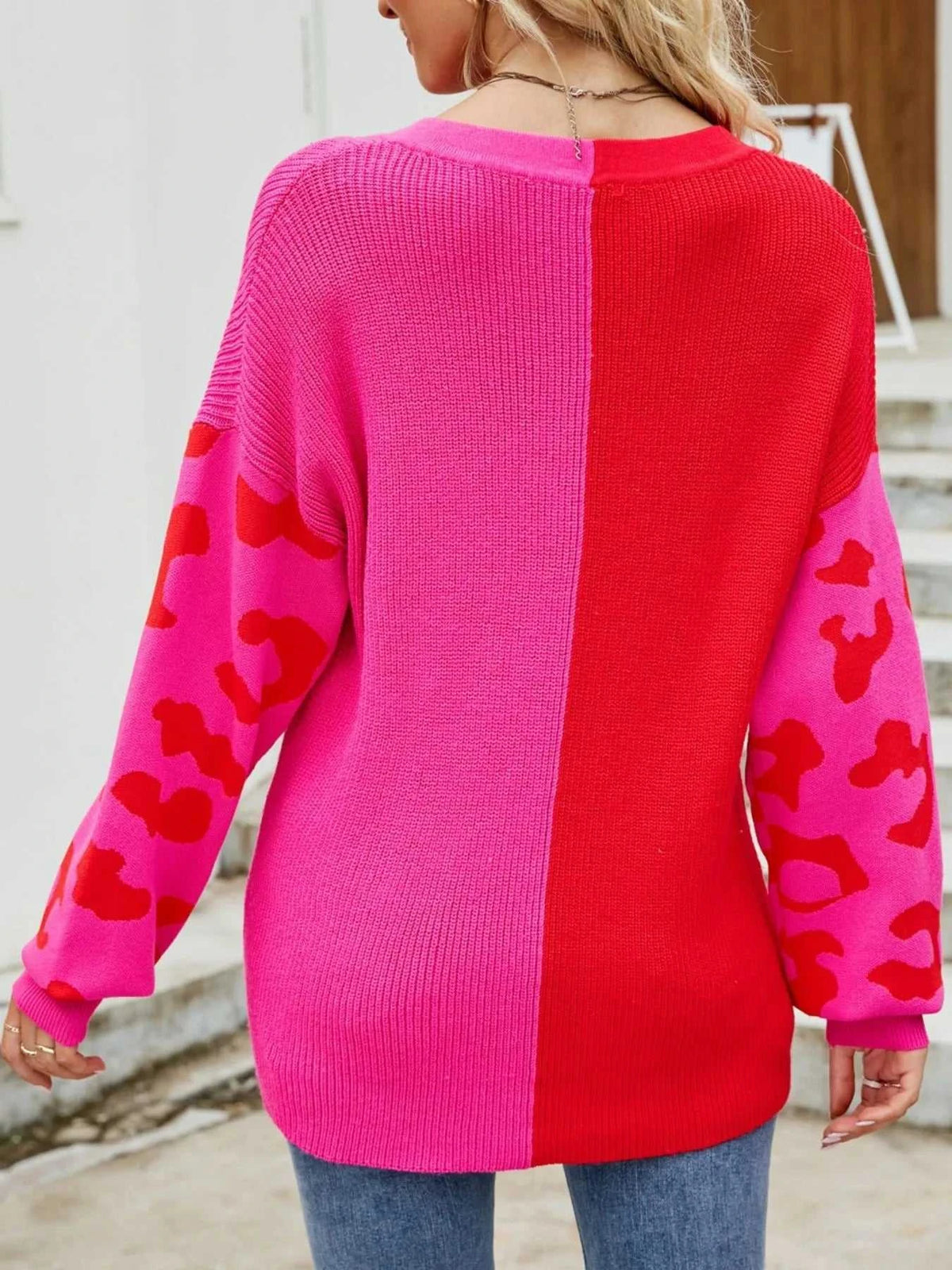 Color Block Leopard V-Neck Sweater 100100795631959 48 Affordable Fashion Under $100 Jerry's Apparel 