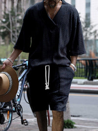Men's Full Size Casual Knit V-Neck Short Sleeve Top and Shorts Set Plus Size 100400200384867 38 Men's Sets Jerry's Apparel 