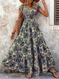 Full Size Printed V-Neck Tiered Maxi Dress Plus Size 100100096069770 30 Affordable Fashion Under $100 Jerry's Apparel 
