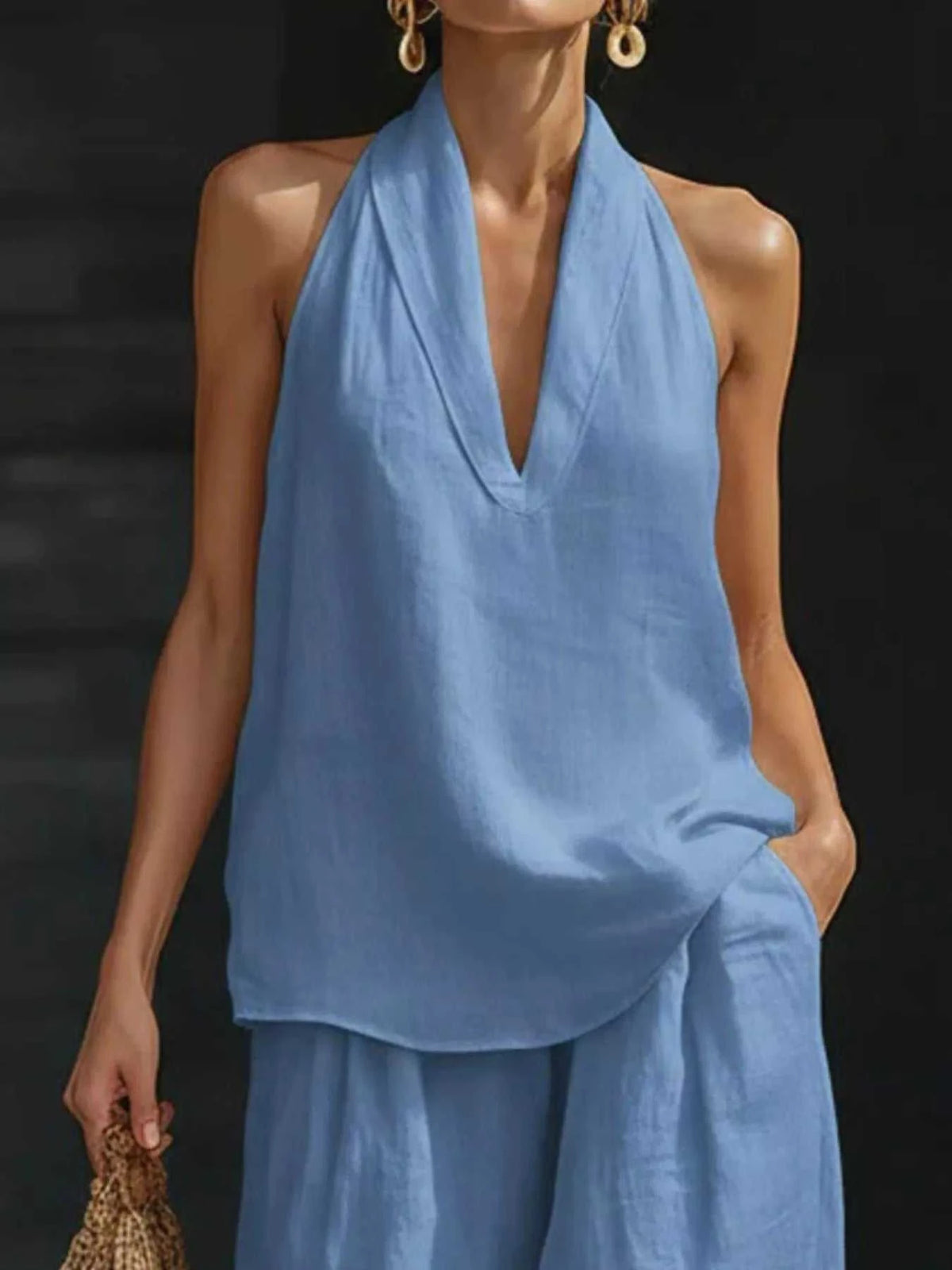 Full Size Halter Neck Top and Wide Leg Pants Set Plus Size 100100162890040 46 Affordable Fashion Under $100 Jerry's Apparel 