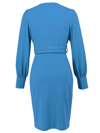 Slit V-Neck Long Sleeve Knee Length Dress