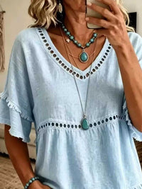 Eyelet V-Neck Frayed Edge T-Shirt 101001102955340 33 Affordable Fashion Under $100 Jerry's Apparel 