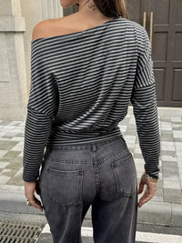 Striped One Shoulder Long Sleeve T-Shirt 101001938114655 35 Affordable Fashion Under $100 Jerry's Apparel 