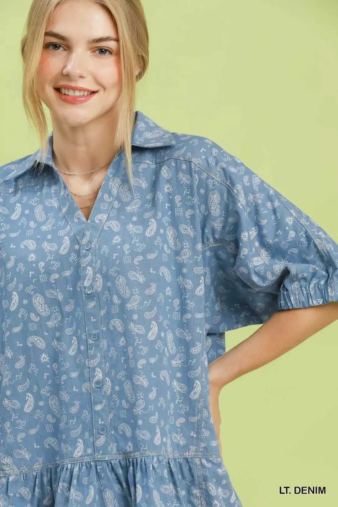 Umgee Paisley Print Chambray Top 100100431981681 57 Affordable Fashion Under $100 Jerry's Apparel 
