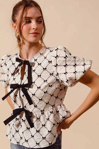 SO ME Bow Texture Woven Peplum Top With Contrast Tie 100100696611485 51 Affordable Fashion Under $100 Jerry's Apparel 
