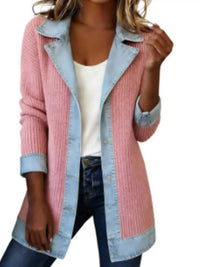 Full Size Denim Trim Ribbed Knit Jacket Plus Size 101001578991997 43 Affordable Fashion Under $100 Jerry's Apparel 