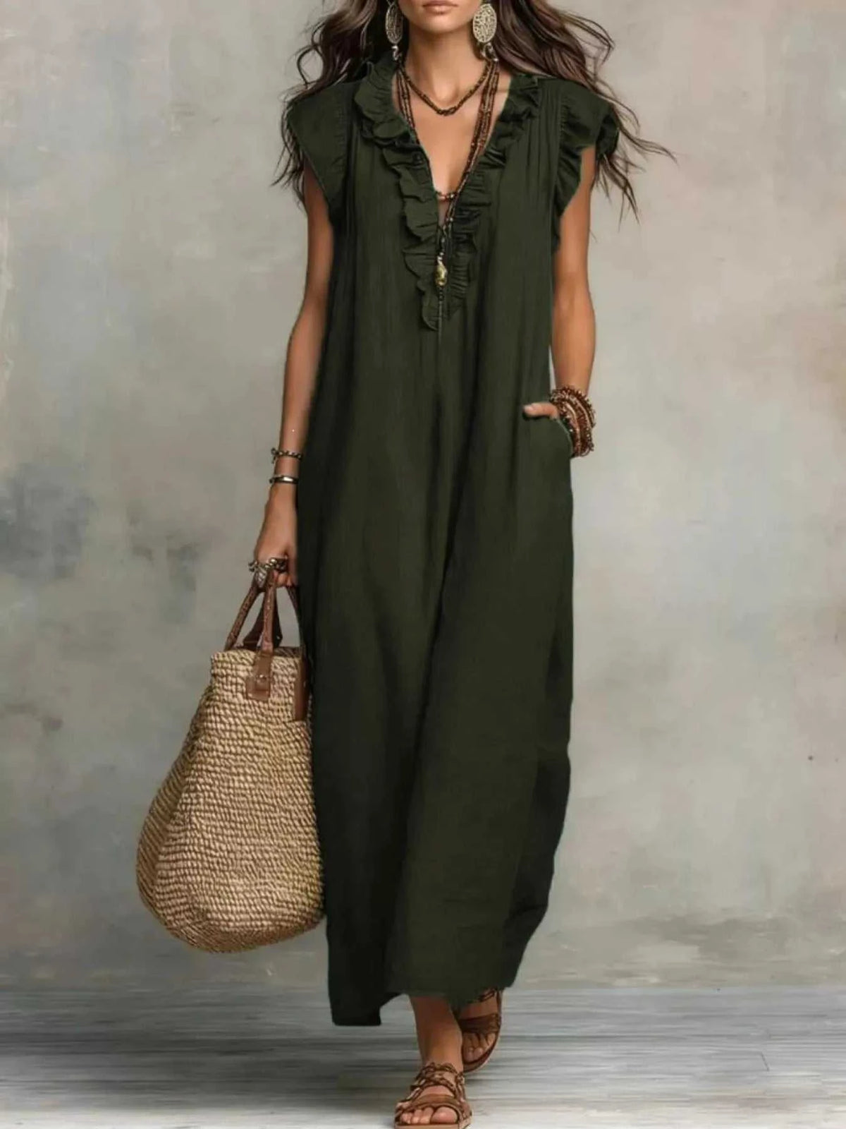 Ruffled V-Neck Maxi Dress 100100710285822 31 Affordable Fashion Under $100 Jerry's Apparel 