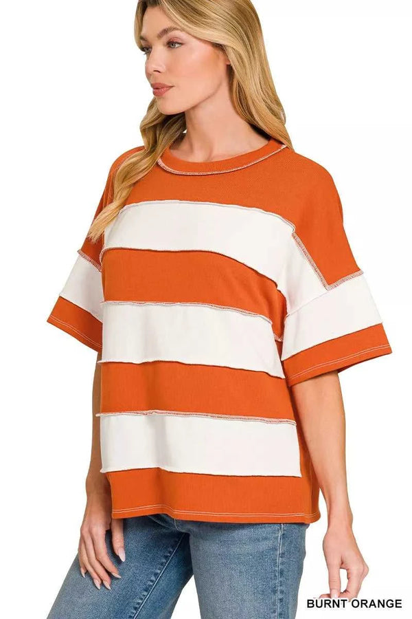 Zenana French Terry Striped Exposed Seam Top 100100815761548 24 Affordable Fashion Under $100 Jerry's Apparel 