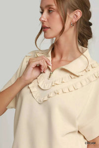 Umgee Ruffle Quarter Zip Short Sleeve Top 100100377651721 53 Affordable Fashion Under $100 Jerry's Apparel 