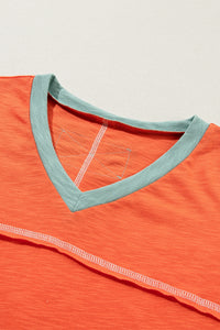 Color Block V-Neck Short Sleeve T-Shirt