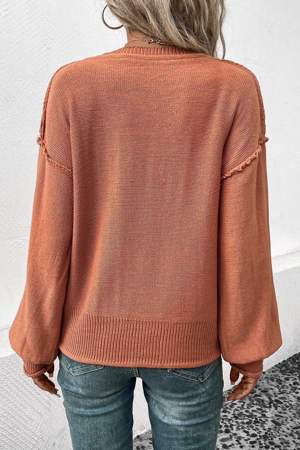 Perfee V-Neck Exposed Seam Sweater 100100376066113 36 Women's Sweaters and Knitwear Jerry's Apparel 
