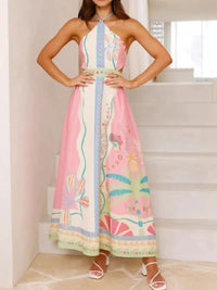 Halter Neck Tropical Print Maxi Dress